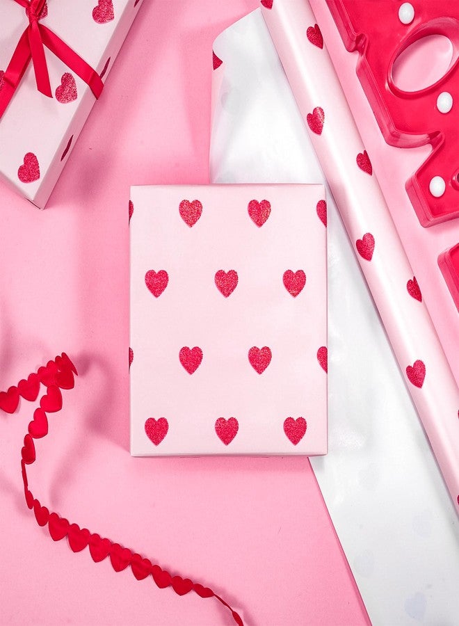 LeZakaa Valentines Wrapping Paper Roll, Pink Red Glitter Heart Design for Romantic Gifts, Wedding, Anniversary, Valentine's Day, Girls Holiday Party, Mini Roll, 17in x 16.4Ft - Image 5